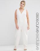 Asos Curve Casual Jumpsuit With Button Front - Off White