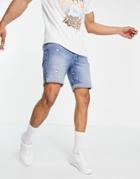 Jack & Jones Intelligence Denim Shorts With Rips In Light Blue-blues