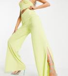 Asos Luxe Textured Wide Leg Pant With Split In Lime - Part Of A Set-multi