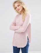 Asos Long Sleeve Top With Side Splits And Curve Hem - Clear