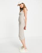 Pull & Bear Racer Back Midi Dress In Stone-gray