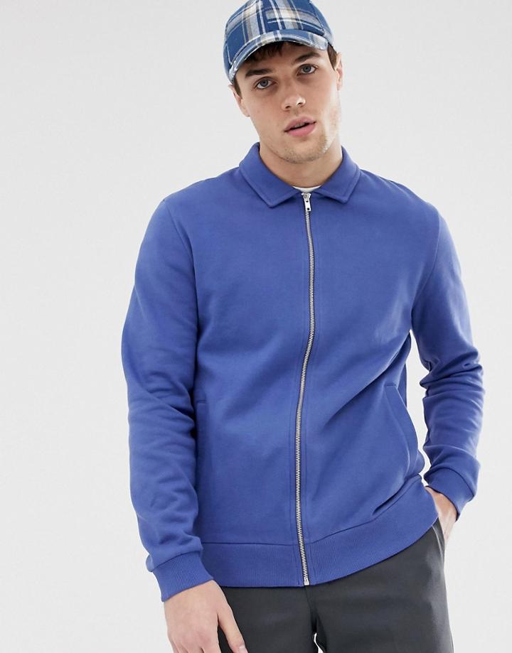 Asos Design Jersey Harrington Jacket In Blue - Blue