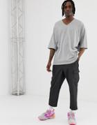 Asos Design Oversized T-shirt With V Neck And Seam Detail In Gray Marl - Gray