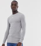 Asos Design Tall Muscle Fit Long Sleeve Crew Neck T-shirt In Gray Marl