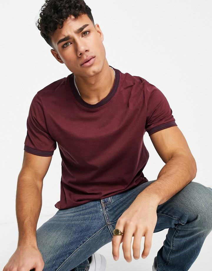 Brave Soul Ringer T-shirt In Burgundy-red