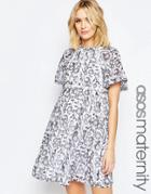 Asos Maternity China Print And Ladder Trim Dress - Multi