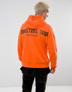 Sixth June Oversized Hoodie In Orange With Tour Print - Orange