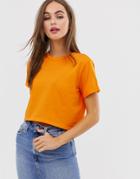 Asos Design Organic Cotton Crop T-shirt With Roll Sleeve In Orange - Orange