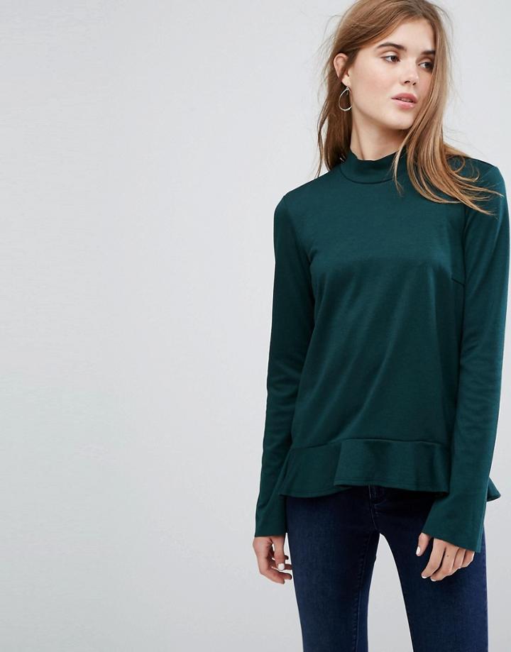 Vila Frill Hem Long Sleeve Top - Green