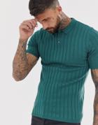 Asos Design Knitted Rib Polo T-shirt In Blue - Blue