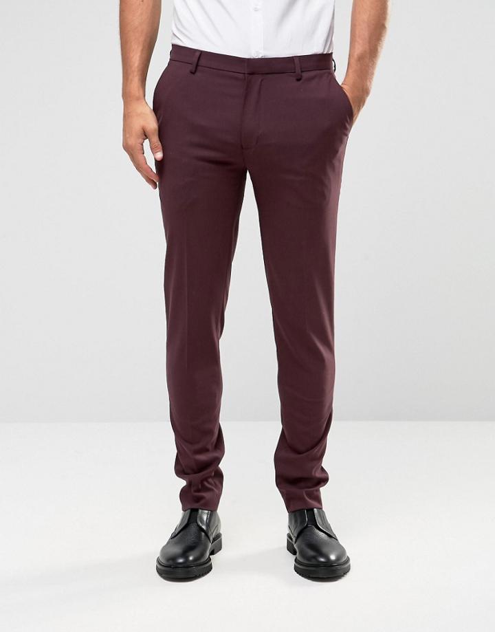 Asos Super Skinny Smart Pants In Burgundy - Purple