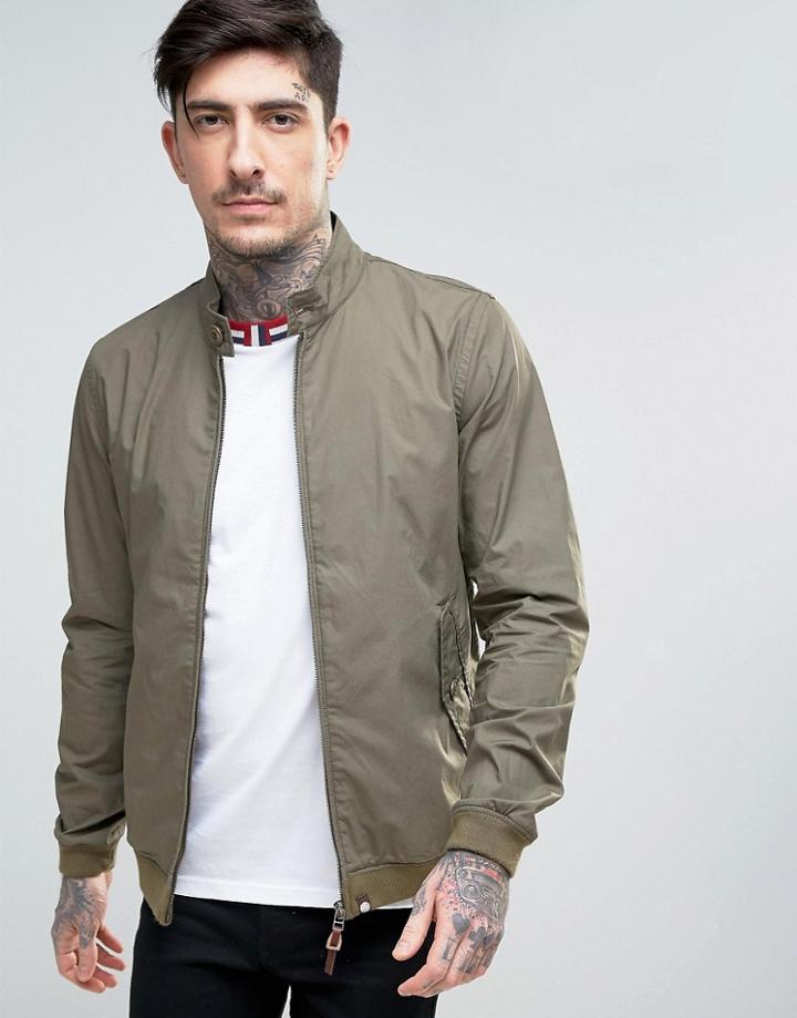 Pretty Green Dalton Harrington Jacket Slim Fit In Khaki Green - Green