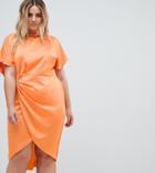 Asos Design Curve Exclisive Satin Twist Kimono Midi Dress - Orange