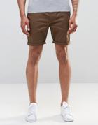 Asos Slim Chino Shorts In Khaki - Khaki