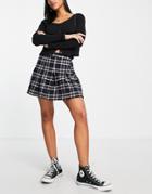 Hollister Check Print Pleated Mini Skirt In Blue