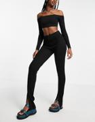 Object Structured Legging With Zip Front Split-black