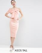 Asos Tall Bow One Shoulder Scuba Midi Dress - Pink