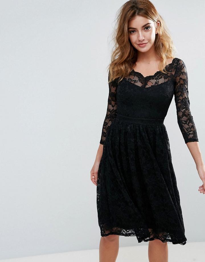 City Goddess 3/4 Sleeve Lace Prom Dress - Black