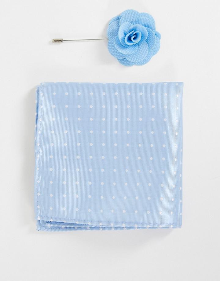 French Connection Dotted Pocket Square & Lapel Pin Set-blues