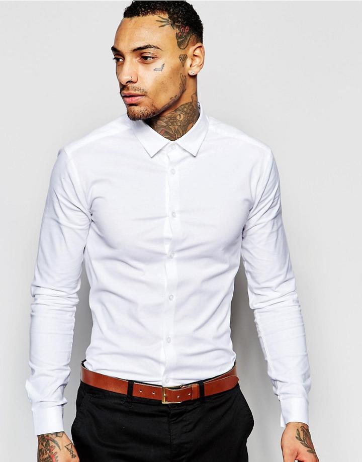 Asos Smart Skinny Oxford Shirt In White - White