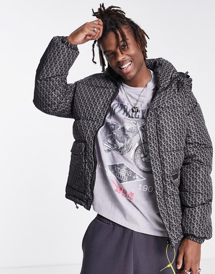Sixth June Monogram Print Padded Jacket In Black