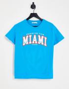 Pull & Bear Miami Slogan T-shirt In Blue
