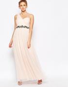 Little Mistress One Shoulder Embellished Maxi Dress - Nude