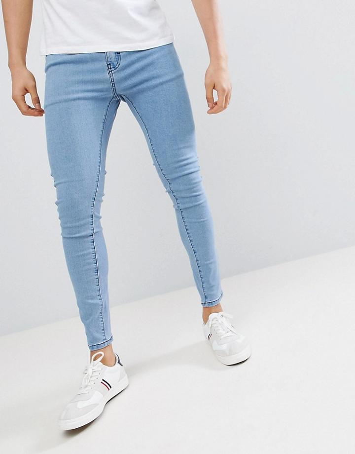 Bershka Super Skinny Jeans In Lightwash Blue - Blue