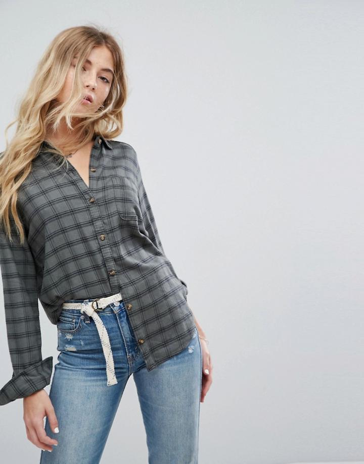 Hollister Check Flannel Boyfriend Shirt - Green