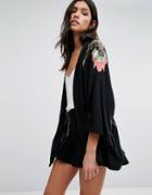 Liquorish Embellished Shoulder Kimono - Black