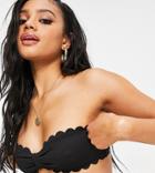 South Beach Exclusive Mix And Match Textured Scallop Bandeau Bikini Top In Black