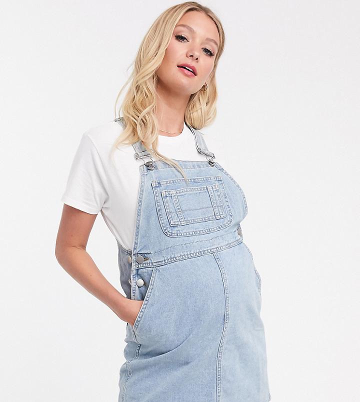 Asos Design Maternity Denim Overall Dress In Vintage Blue