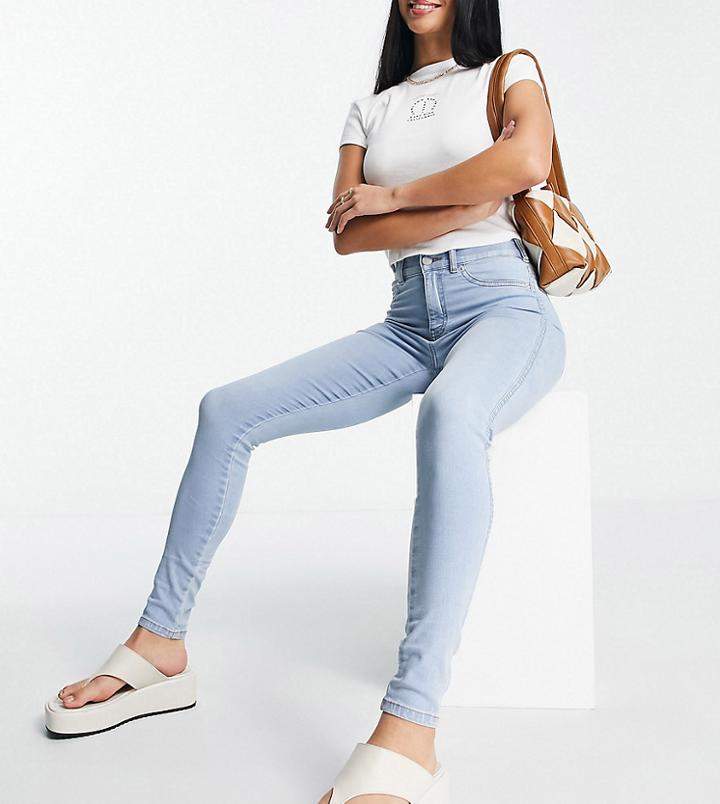 Dr Denim Petite Plenty Mid Rise Super Skinny Jeans In Light Wash-blue