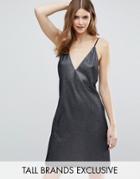 Naanaa Tall Plunge Front Metallic Cami Dress - Silver