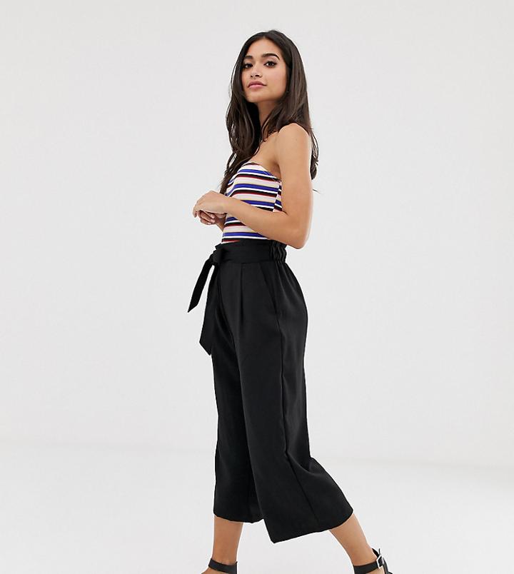 New Look Petite Tie Waist Crop Pants In Black