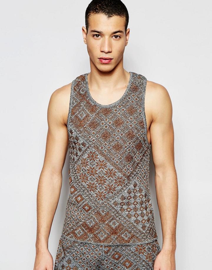 Asos Sweater Vest With Geo-tribal Design - Gray
