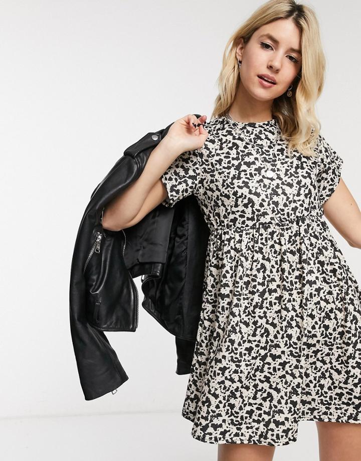 Rokoko Short Sleeve Mini Smock Dress In Cow Print-multi