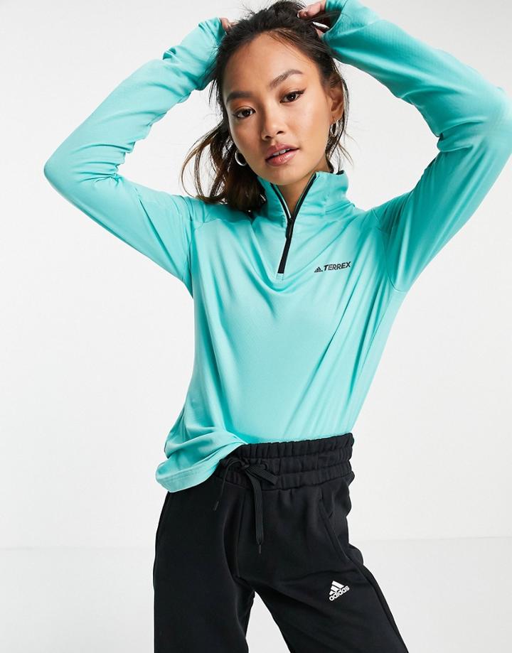 Adidas Terrex Half Zip Top In Mint-blues