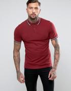 Fred Perry Slim Pique Polo Shirt Twin Tipped In Blood Oxford - Red