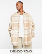 Asos Design Extreme Oversized Shirt In Beige Plaid-neutral