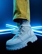 Asos Design Lace Up Boots In Blue Faux Suede With Chunky Sole-blues