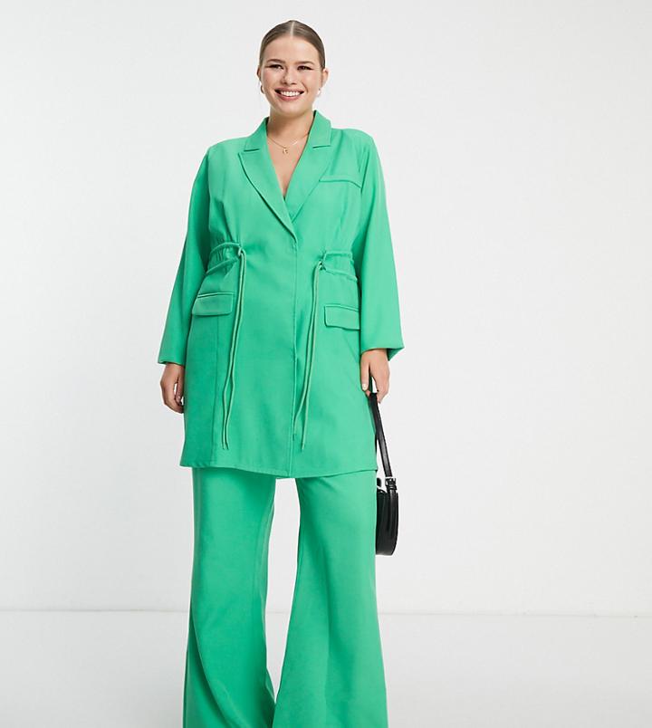Saint Genies Plus Tie Front Blazer In Green - Part Of A Set