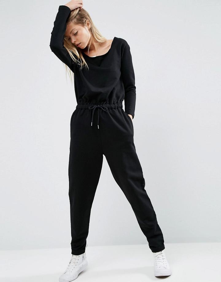 Asos Jumpsuit With Off Shoulder In Sweat - Black
