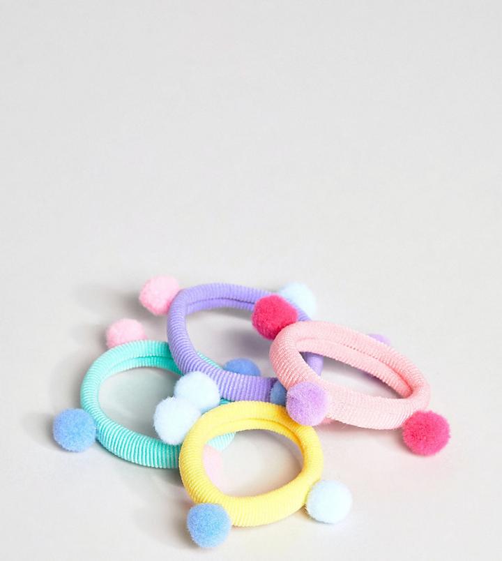 Asos Design Pack Of 4 Mini Pom Hair Ties - Multi