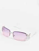 Asos Design 90s Butterfly Temple Sunglasses With Fade Lenses In Pink