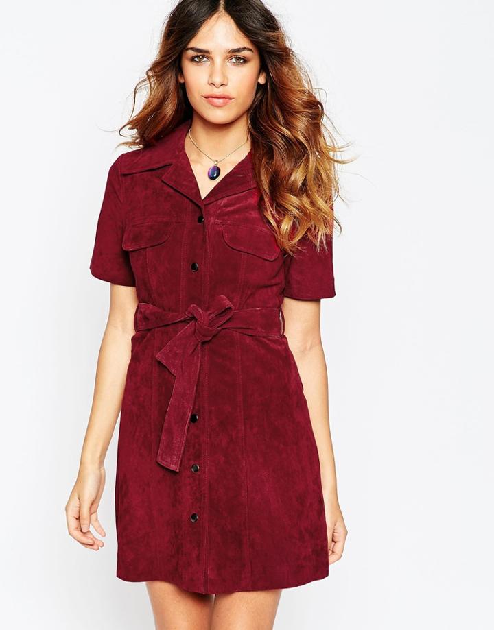 Asos Suede Shirt Dress - Oxblood