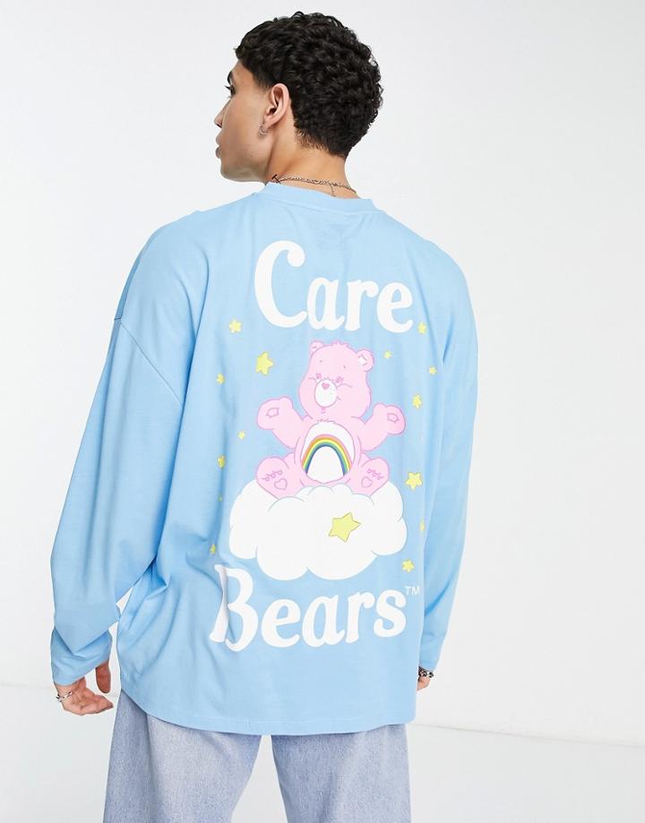 Asos Design Oversized Long Sleeve T-shirt With Carebears Print In Blue