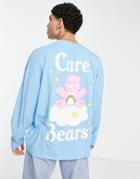 Asos Design Oversized Long Sleeve T-shirt With Carebears Print In Blue