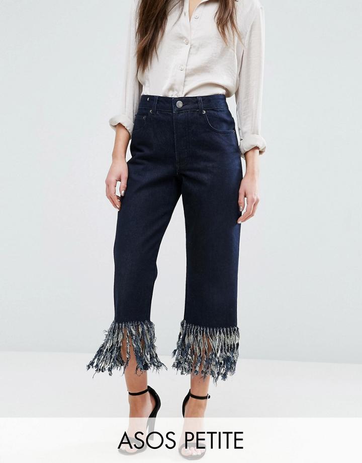 Asos Petite Authentic Straight Leg Jeans In James Wash With Fringe Hem - Black