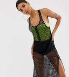 Reclaimed Vintage Inspired Midi Dress With Zip Front In Mesh-black